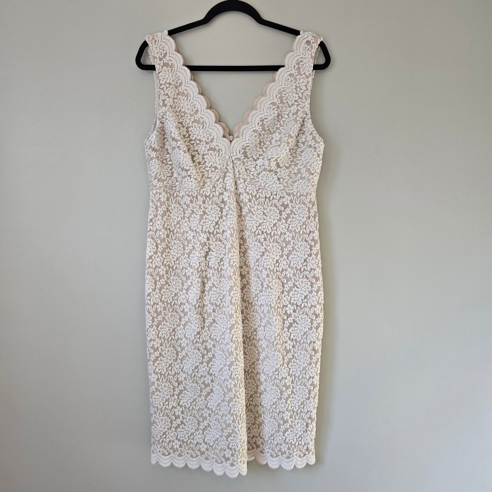 Dressbarn Women Cream Floral Lace Scalloped Sheath Spring Wedding Guest Dress 16